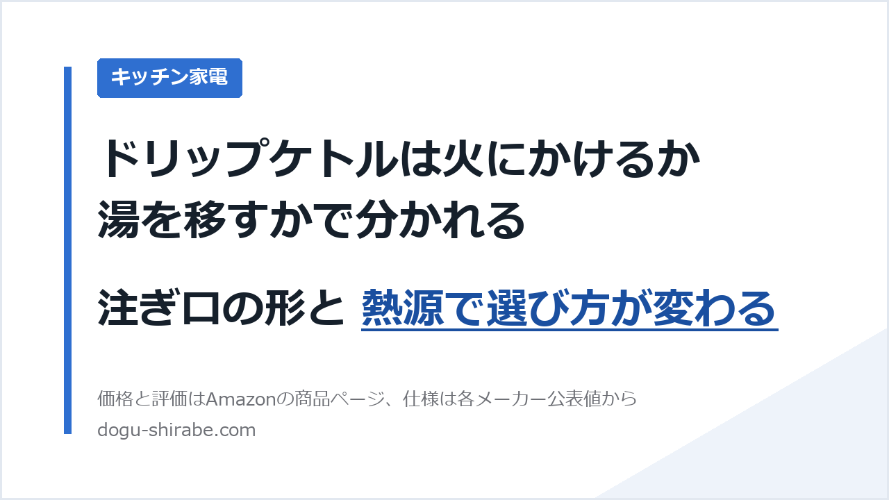 ドリップケトルの熱源と注ぎ口の形を比べた記事のアイキャッチ