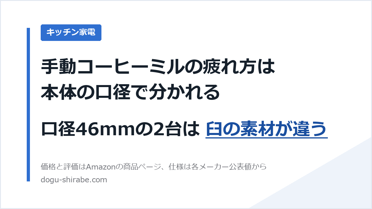 手動コーヒーミルの疲れ方は本体の口径で分かれる